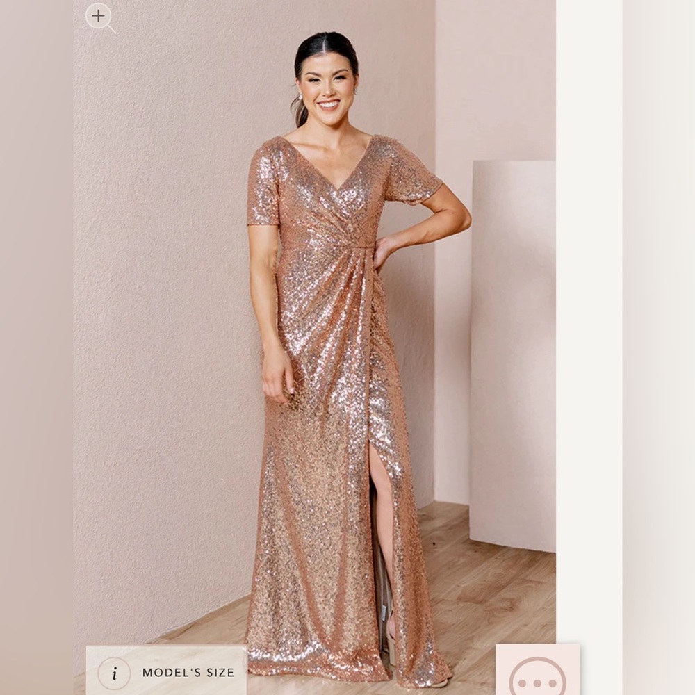 Revelry Giselle sequin rose gold gown